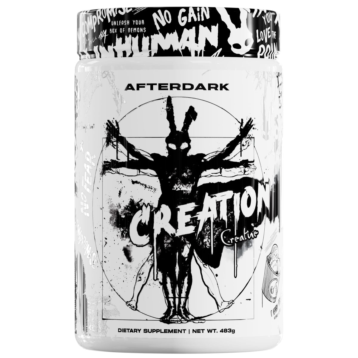 AfterDark Creation Creatine Monohydrate powder snow cone bottle shows smooth mix for workouts