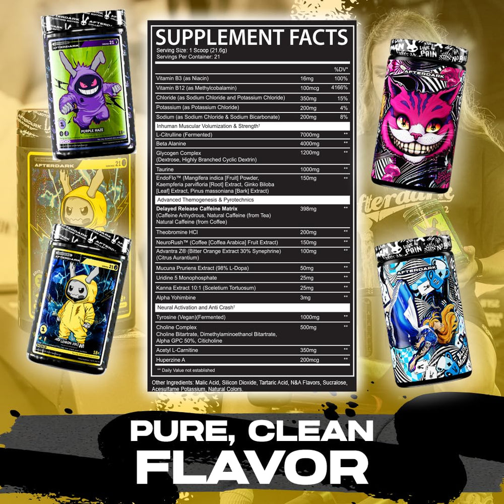 Close-up of AFTERDARK INHUMAN Void label highlighting caffeine and nootropic blend