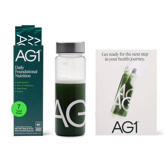 AG1 Athletic Greens powder tub shown for daily nutrition and routine simplicity