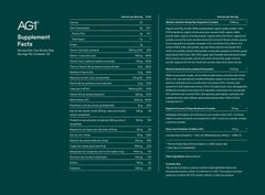 AG1 nutrition panel showcases 75 nutrients and probiotic blend.
