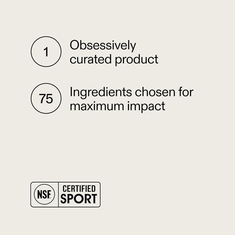 AG1 greens powder refill pouch ingredients panel emphasizes 75 vitamins and probiotics.