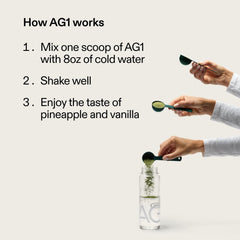 Vegan and gluten-free icons on AG1 packaging indicate clean labeling.