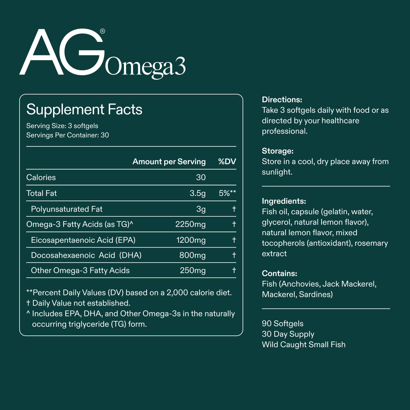 Closeup of AG1 Omega-3 capsules emphasizing EPA and DHA content.