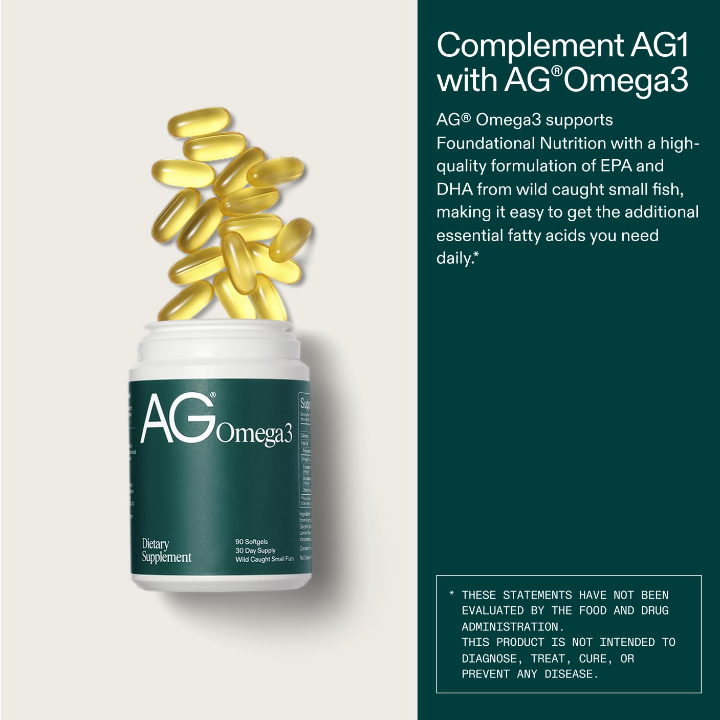 Wild-caught fish source imagery for AG1 Omega-3 Softgels.