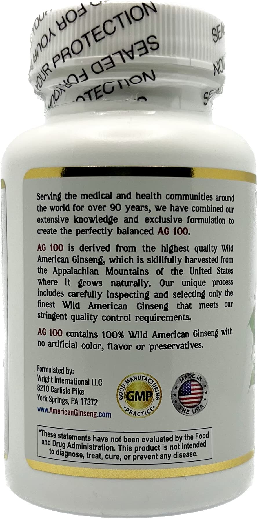AG 100 capsules nutrition panel highlights serving details