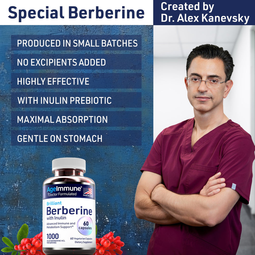 AgeImmune Berberine bottle with label showing dosage and quality focus