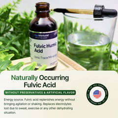 AgeImmune Fulvic Humic bottle with glass for on-the-go hydration.