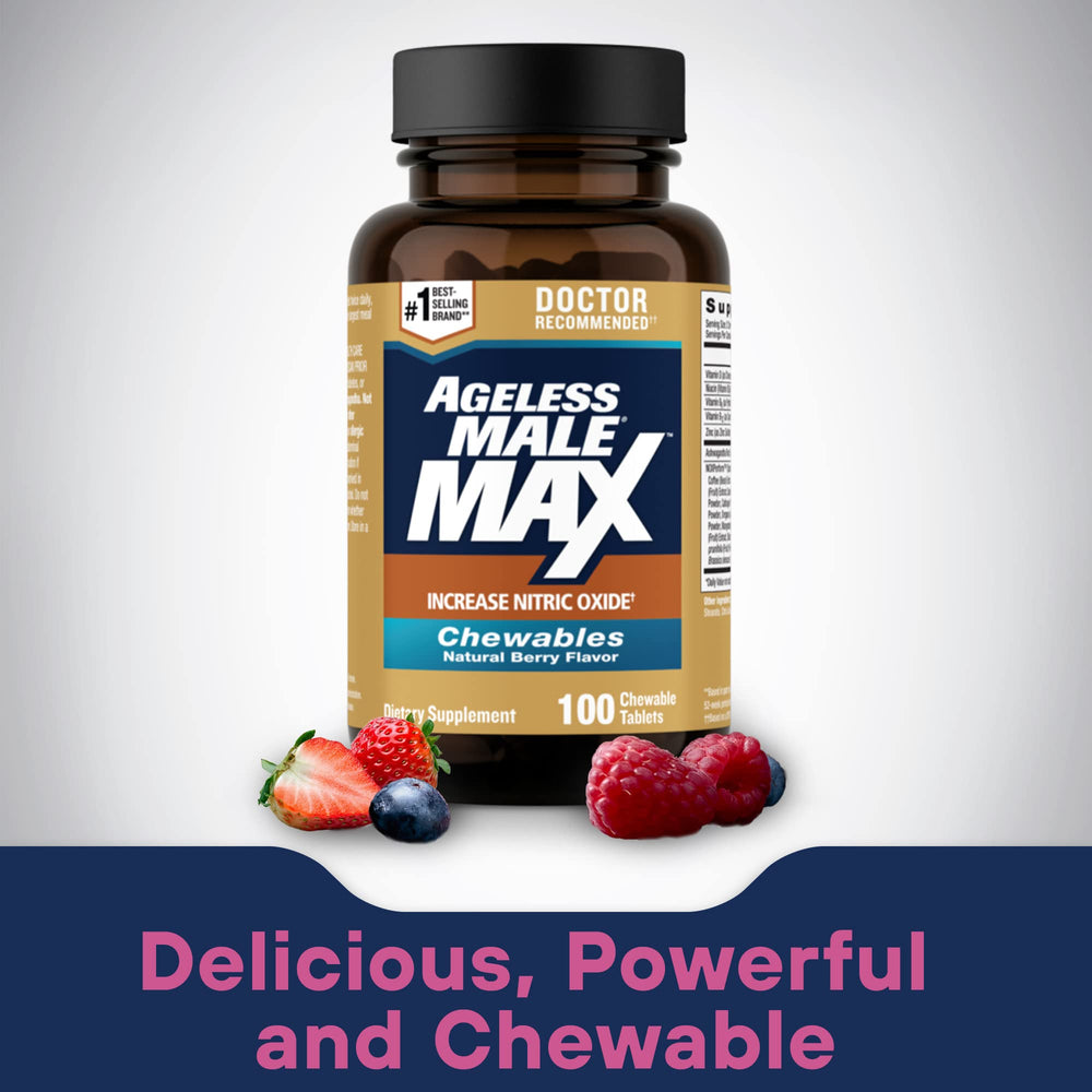 Ageless Male Max with ashwandha KSM-66 close-up showing muscle support and mood balance.