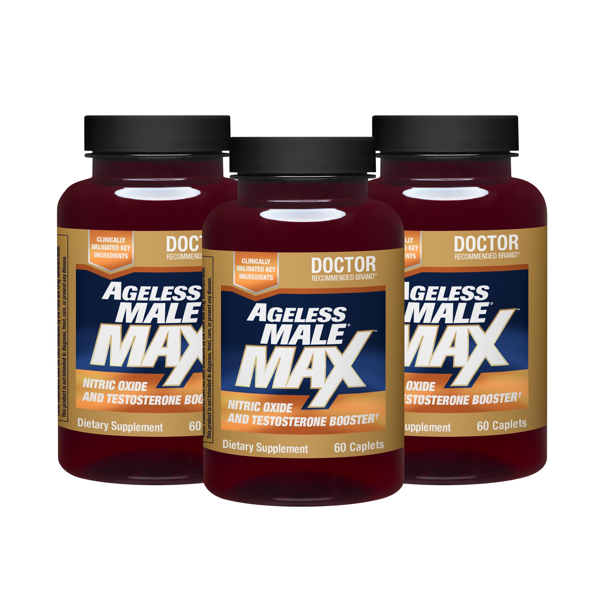 Ageless Male Max bottle front view highlighting total testosterone support.
