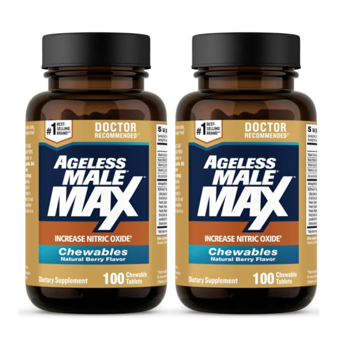 Ageless Male Max chewable berry bottle for convenient daily workouts and energy