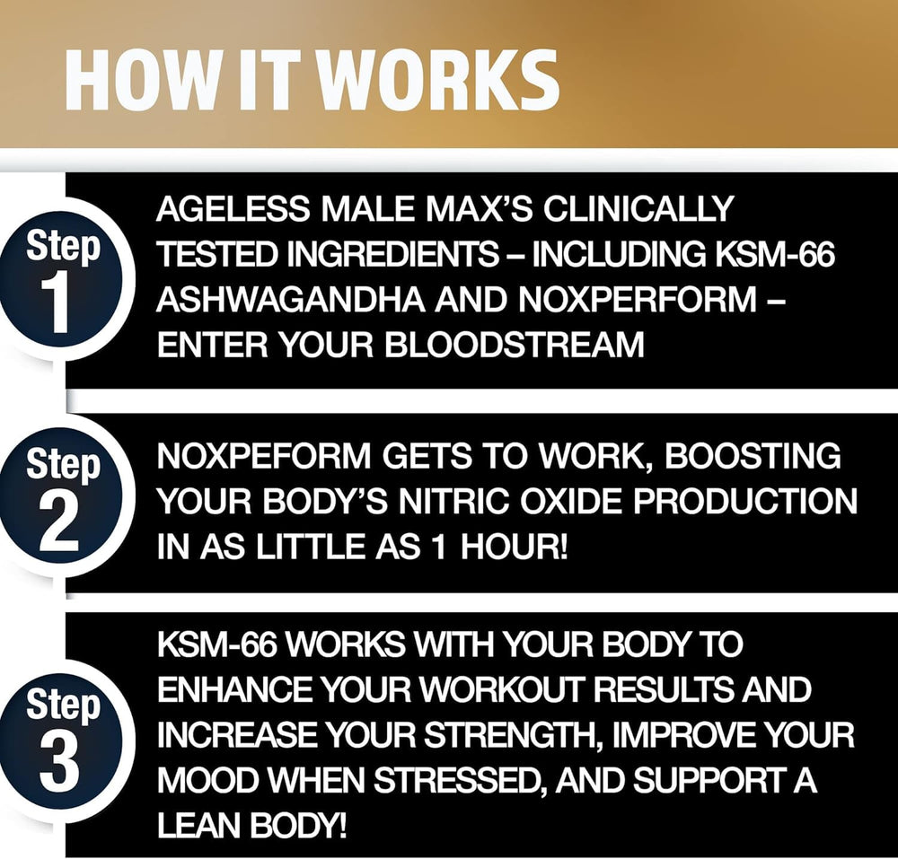 Ageless Male Max KSM-66 ashwagandha capsules showcase potent extract for mood and performance support