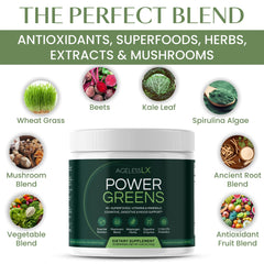 AgelessLX Power Greens bottle and label showcasing 30 servings