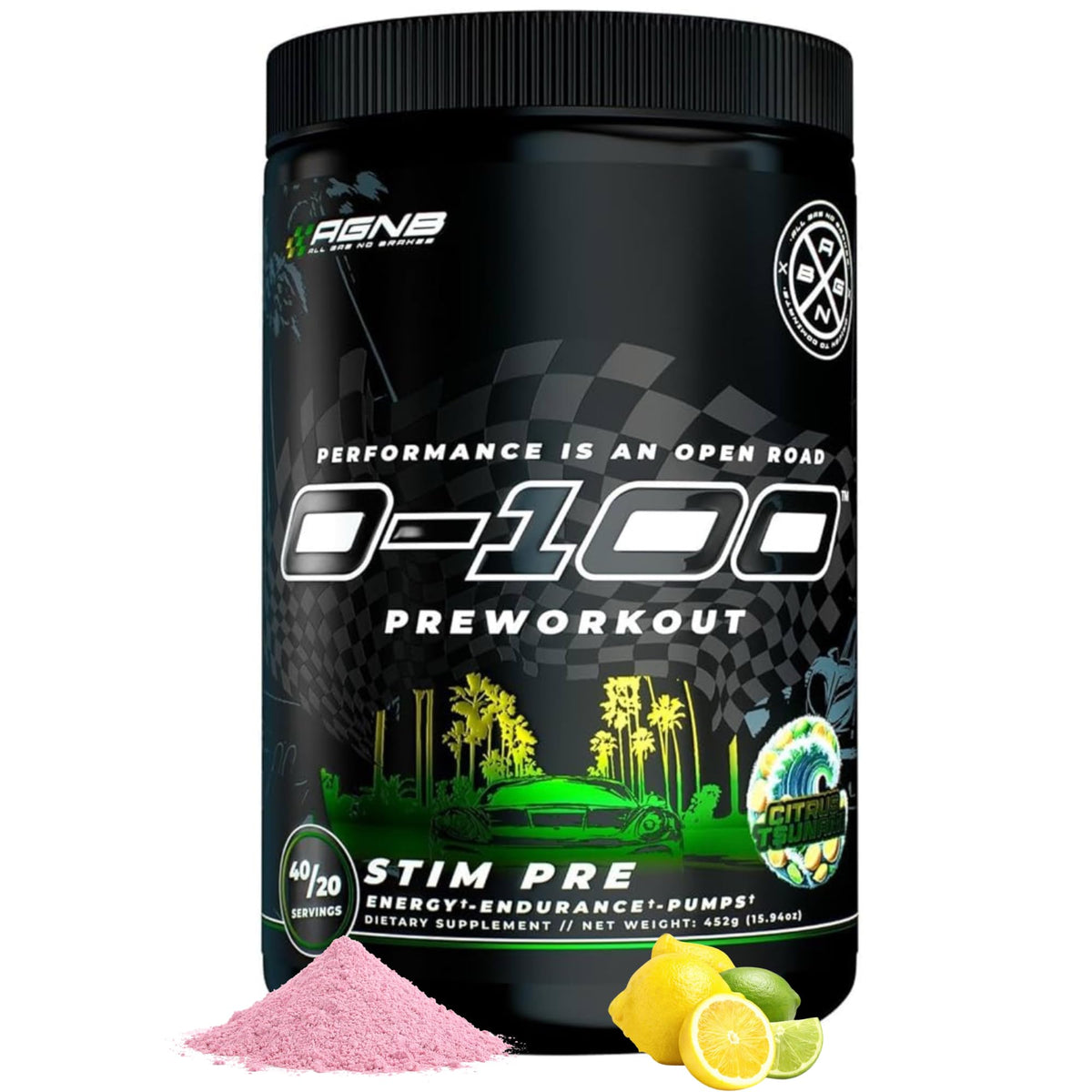 AGNB 0-100 pre-workout tub front for high-energy sessions
