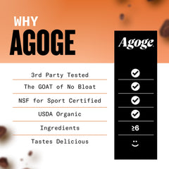 Agoge goat of no bloat hemp protein powder in a modern kitchen setup.