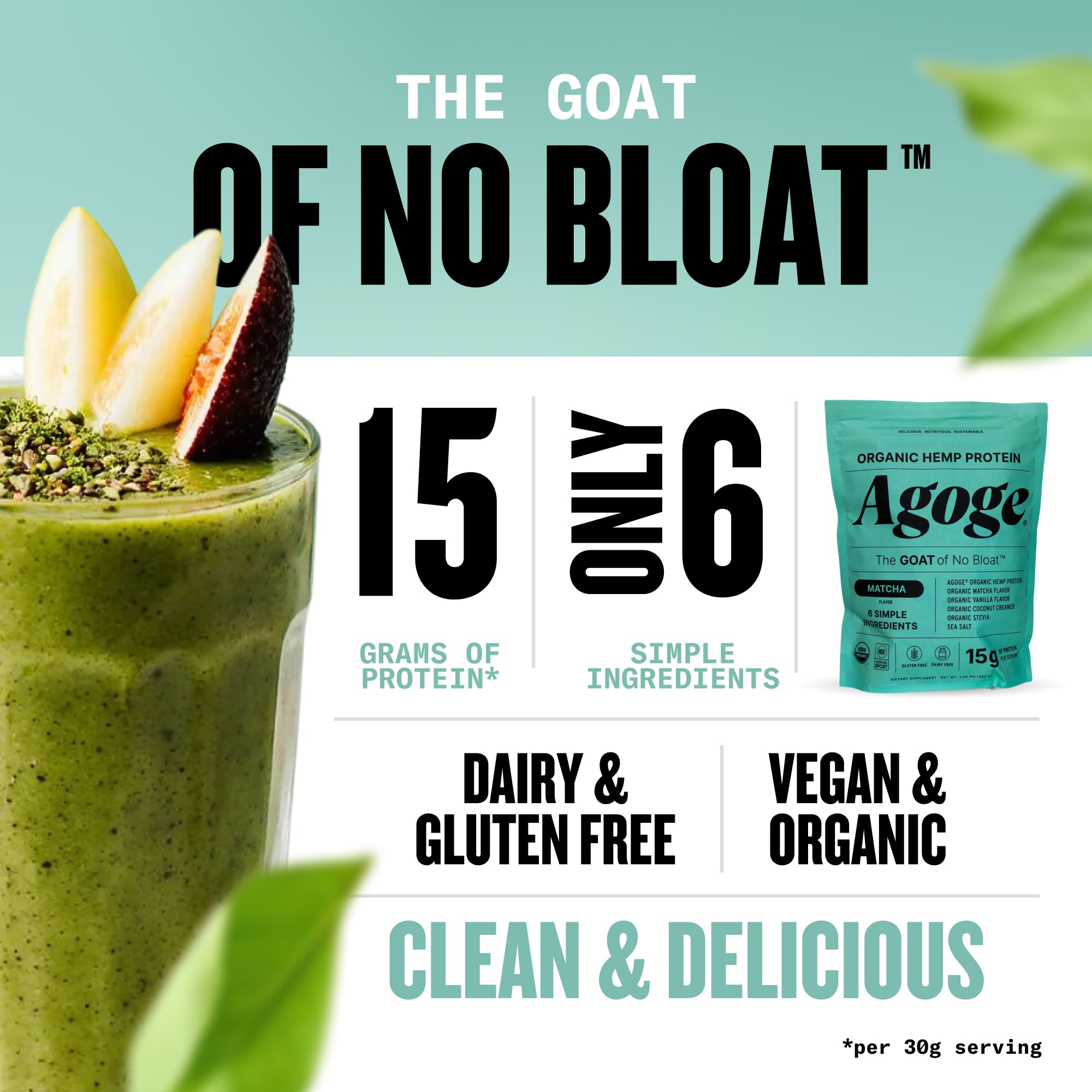 Agoge hemp protein powder scoop demonstrates convenient servings for smoothie boosting.