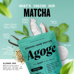 Agoge protein shake with Matcha bottle conveys quick recovery after workouts.
