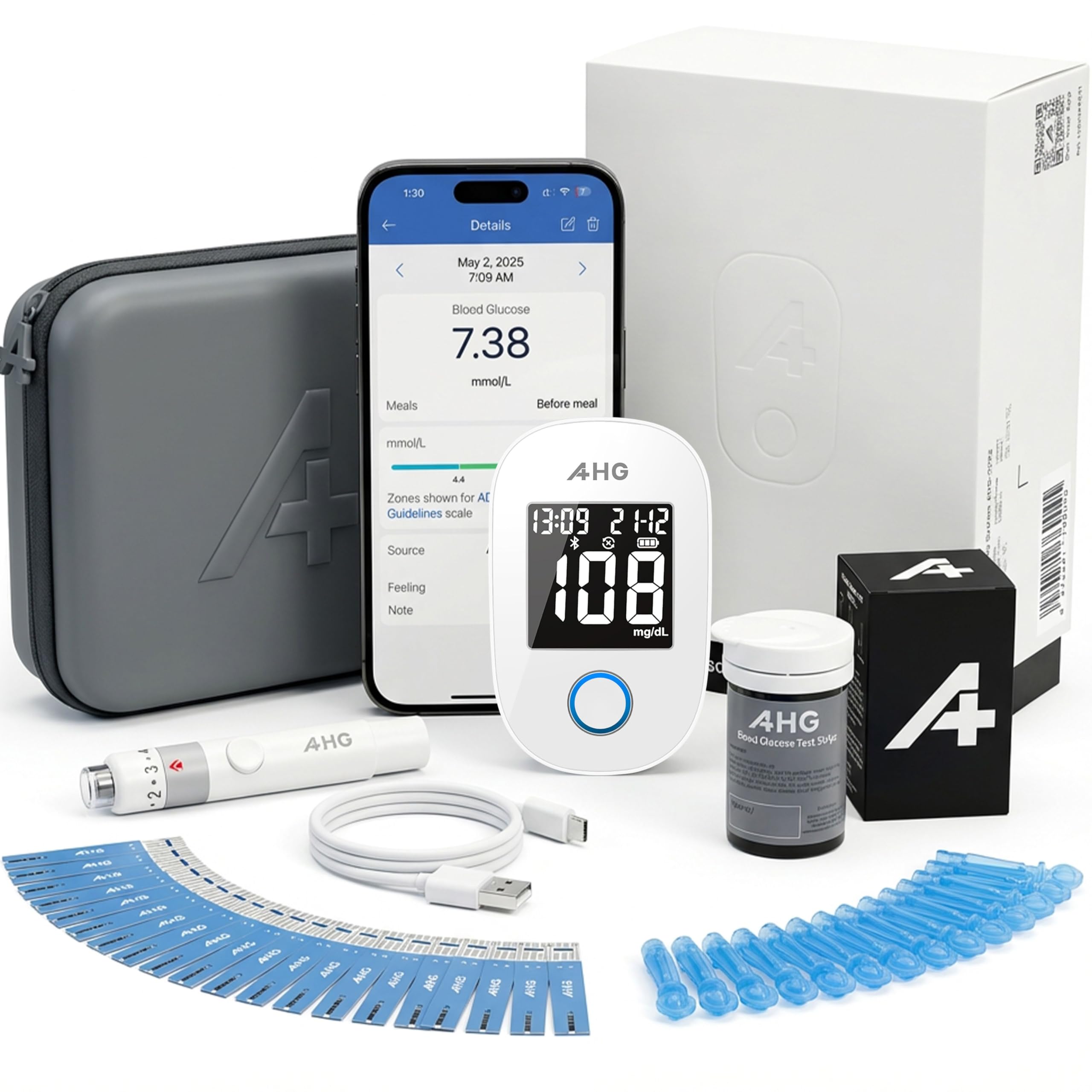 AHG smart glucose monitor kit with 8-sensor display for stable readings