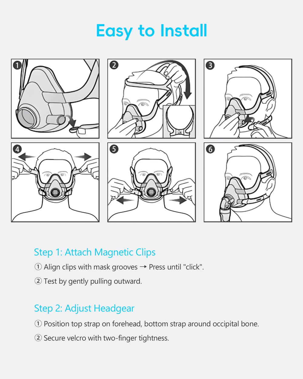 AHIYIYI Clip and strap system for F20 ensures stable seal during sleep