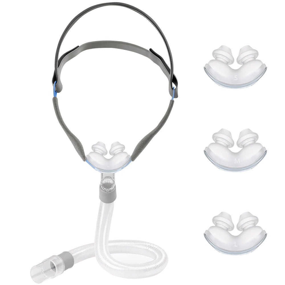 AIBUTI CPAP nasal pillow mask with 360° elbow for flexible night adjustments.