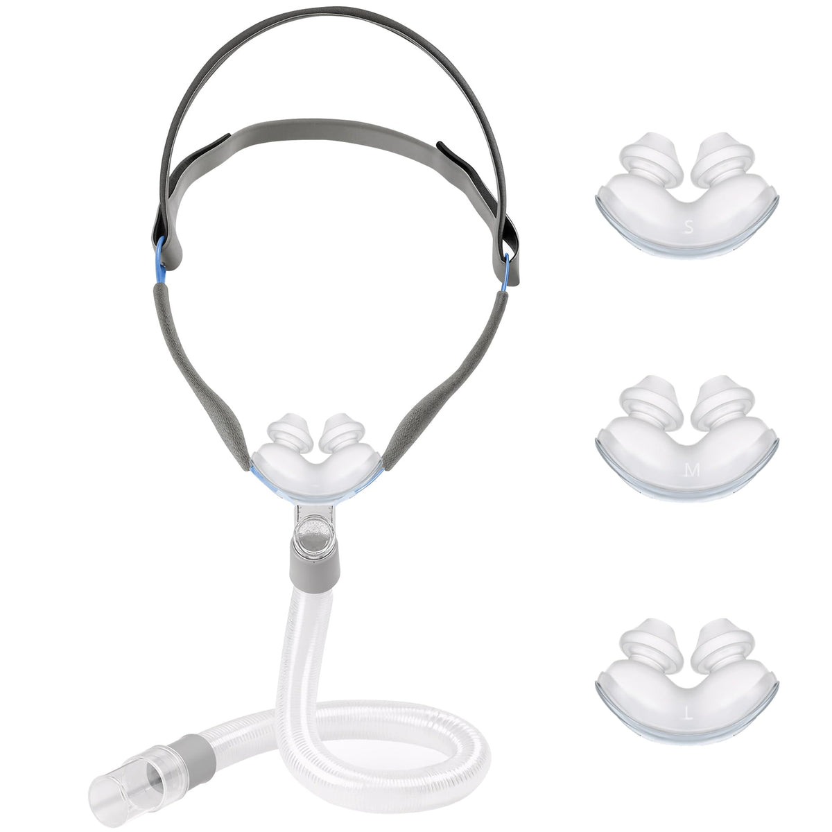 AIBUTI CPAP nasal pillow mask with 360° elbow for flexible night adjustments.