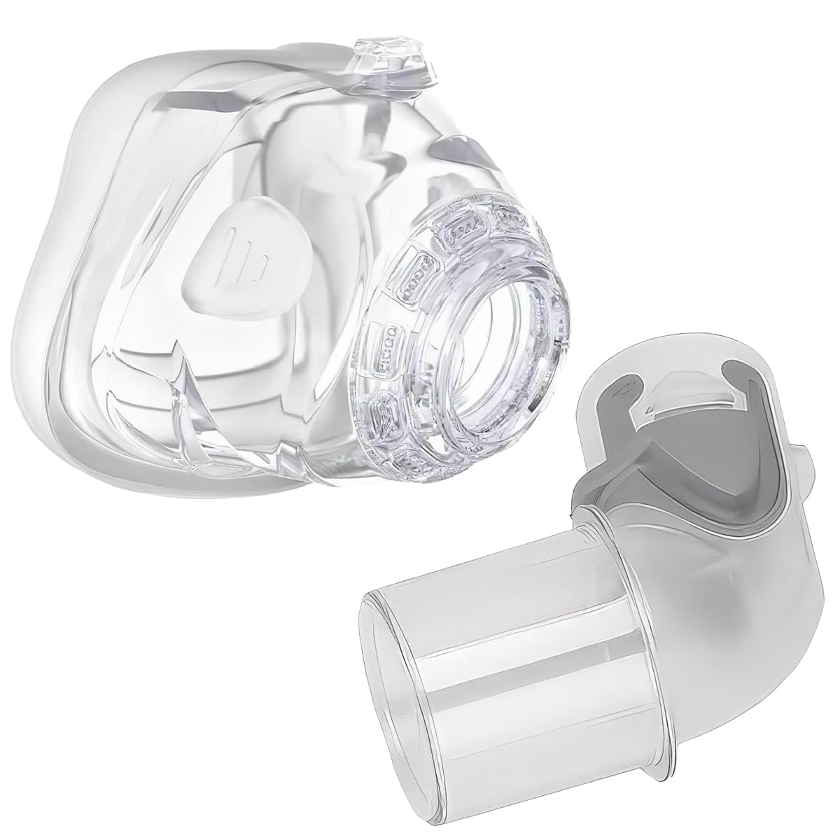 AICANMOU Mirage FX nasal cushion with elbow connector for secure, comfortable sleep sessions.