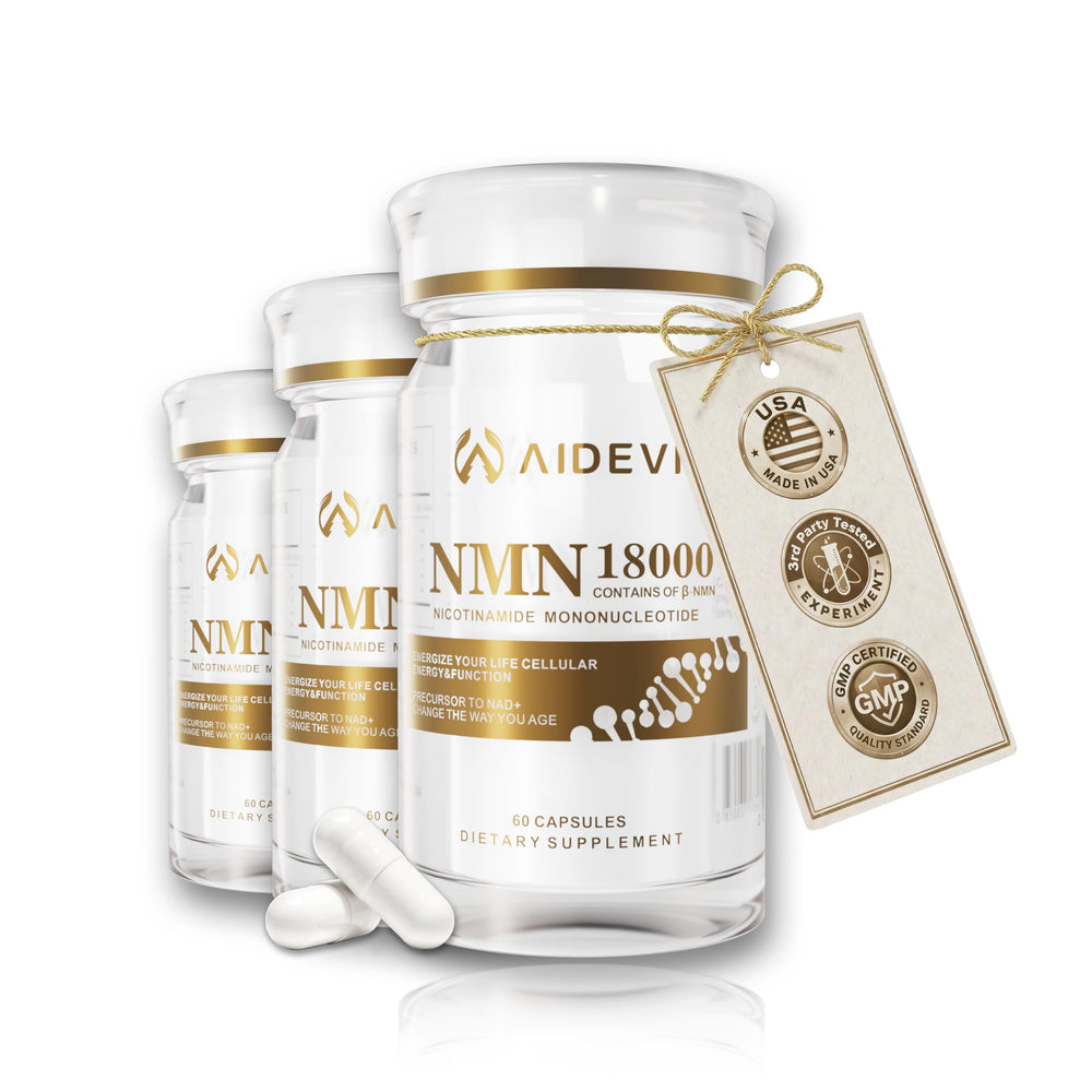 AIDEVI NMN 18000 bottle front for convenient daily use.