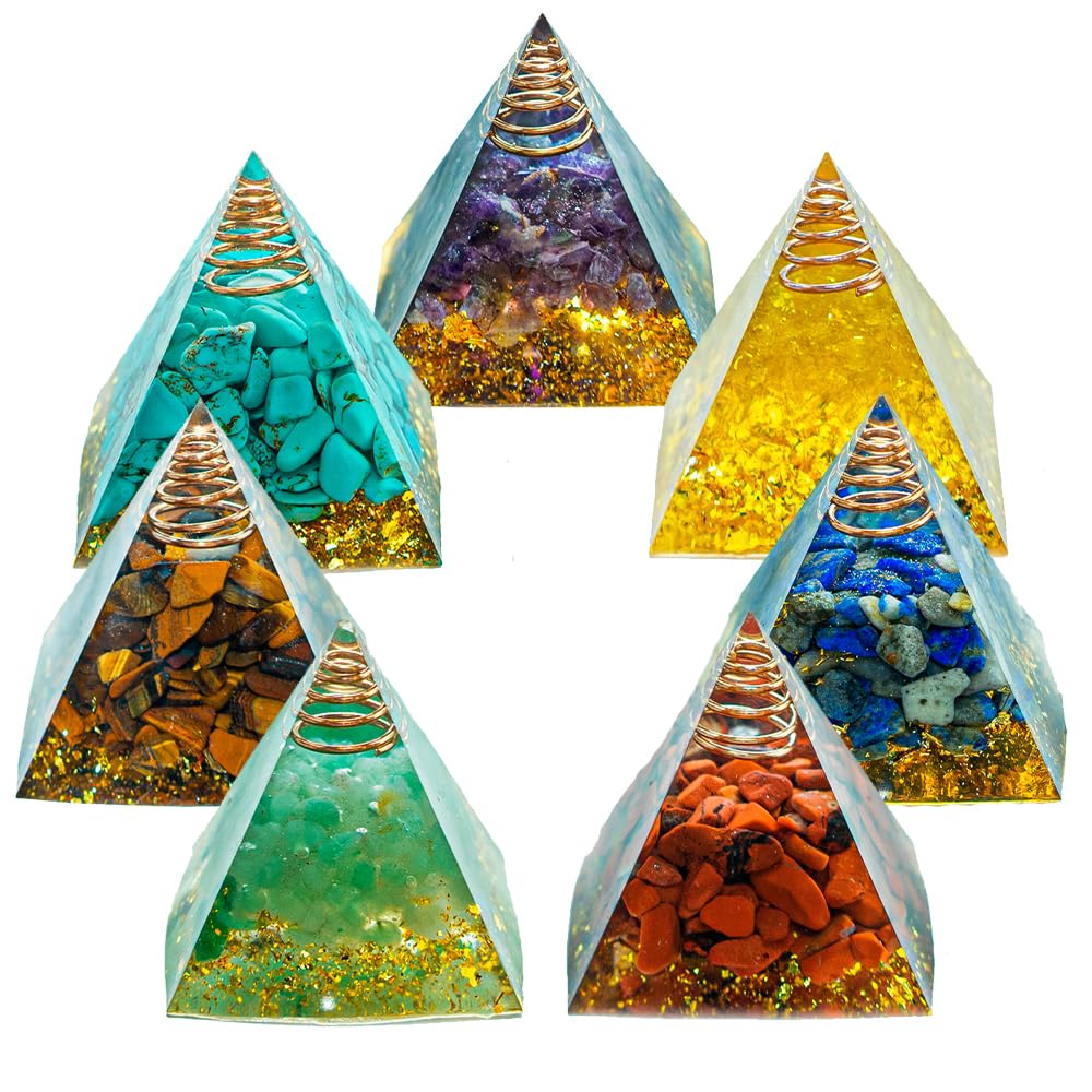 AierCrystal mini pyramid 7pcs front view for elegant desk decor and calming ambience.