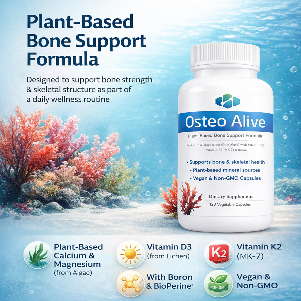 AIFBENK Osteo Alive capsules on white surface showing vegan formula