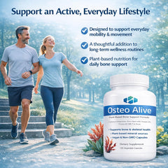 Osteo Alive label detail featuring algae-based minerals for bone nutrition