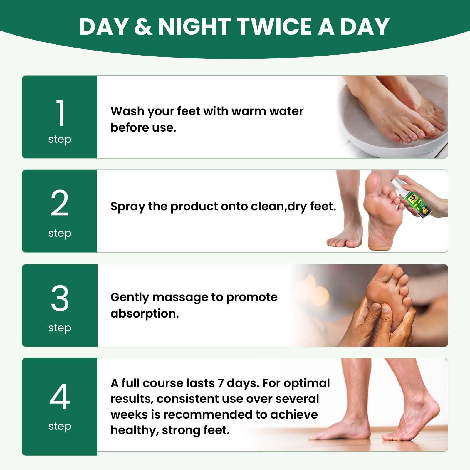 Spray mist in action showing quick absorb formula on skin for foot care.