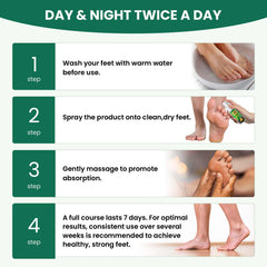 Spray mist in action showing quick absorb formula on skin for foot care.