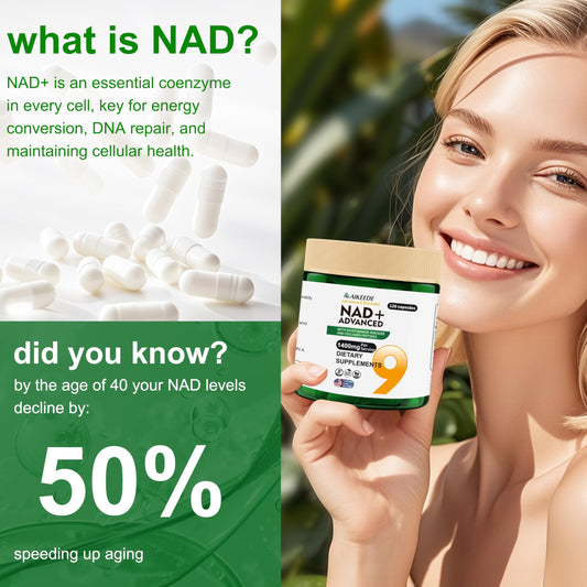 AIKEEDE NAD capsules on white background highlighting convenient daily dose