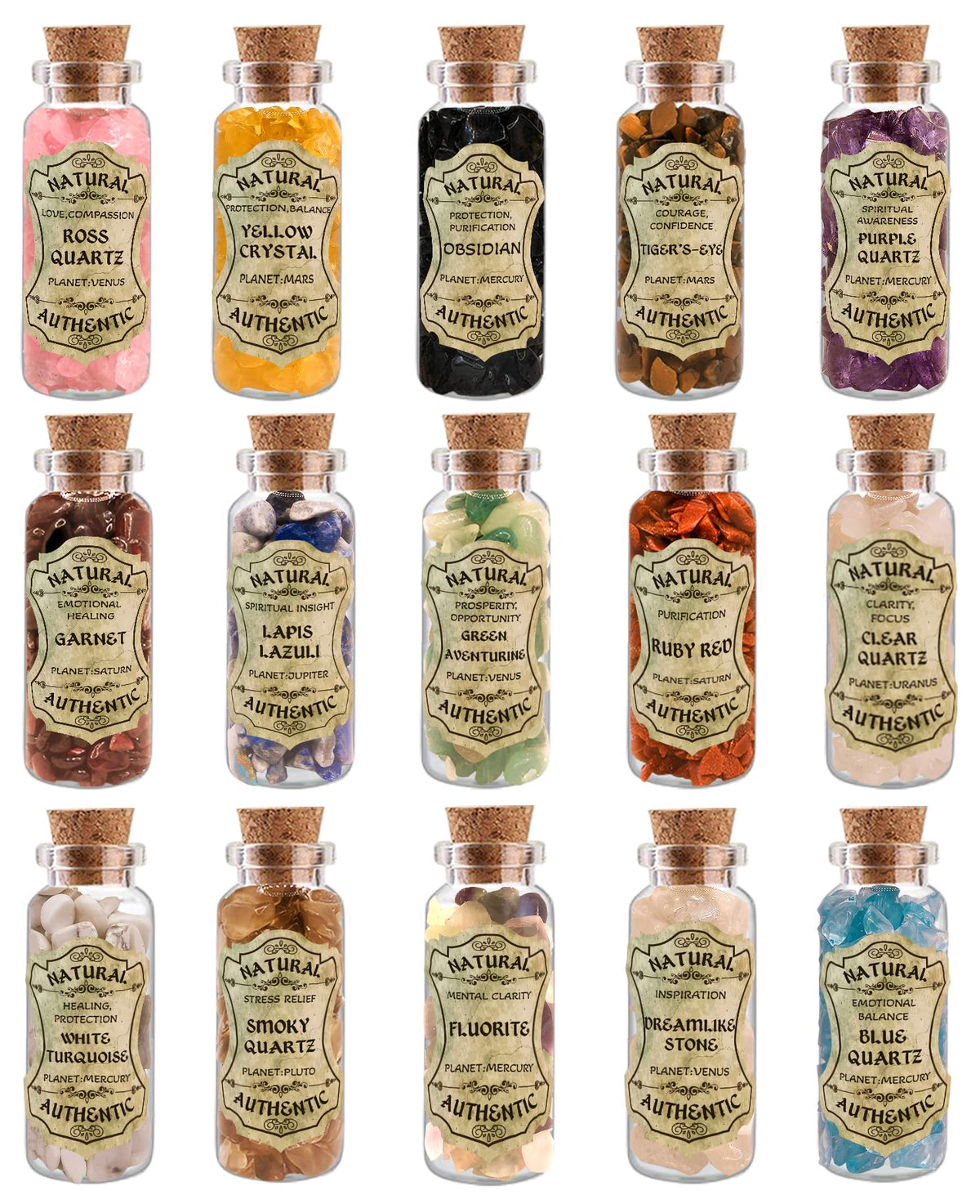 Ainswei bulk crystals set bottle with 30 natural stones for witchcraft rituals and meditation