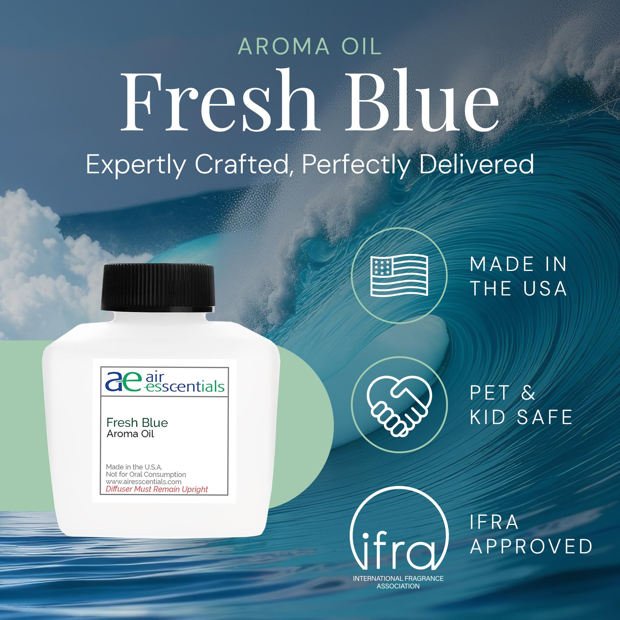 Air Esscentials Fresh Blue Aroma Oil diffuser pour demonstrating easy diffusion