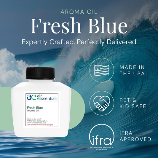 Air Esscentials Fresh Blue Aroma Oil diffuser pour demonstrating easy diffusion