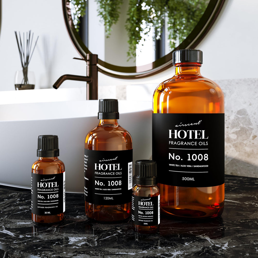 Air-Scent Hotel Diffuser Oil No. 1008 ingredients close-up showing scent notes.