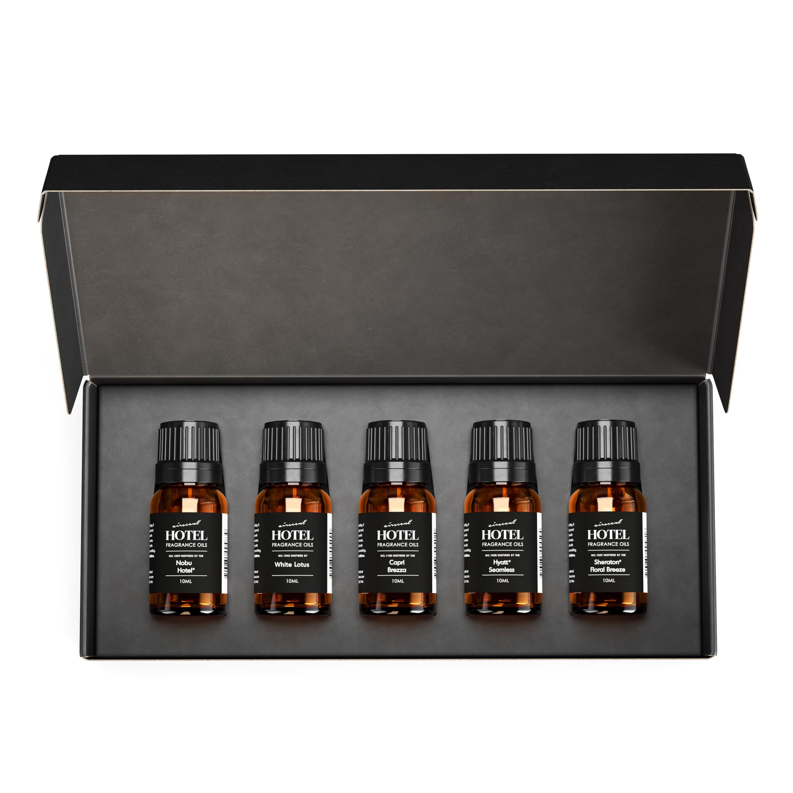 Air-Scent Hotel Diffuser Oil Gift Set packaging highlighting tranquil hotel-inspired ambiance.
