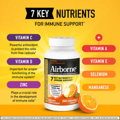 Close-up of Airborne 1000mg vitamin C per serving in citrus chewables.