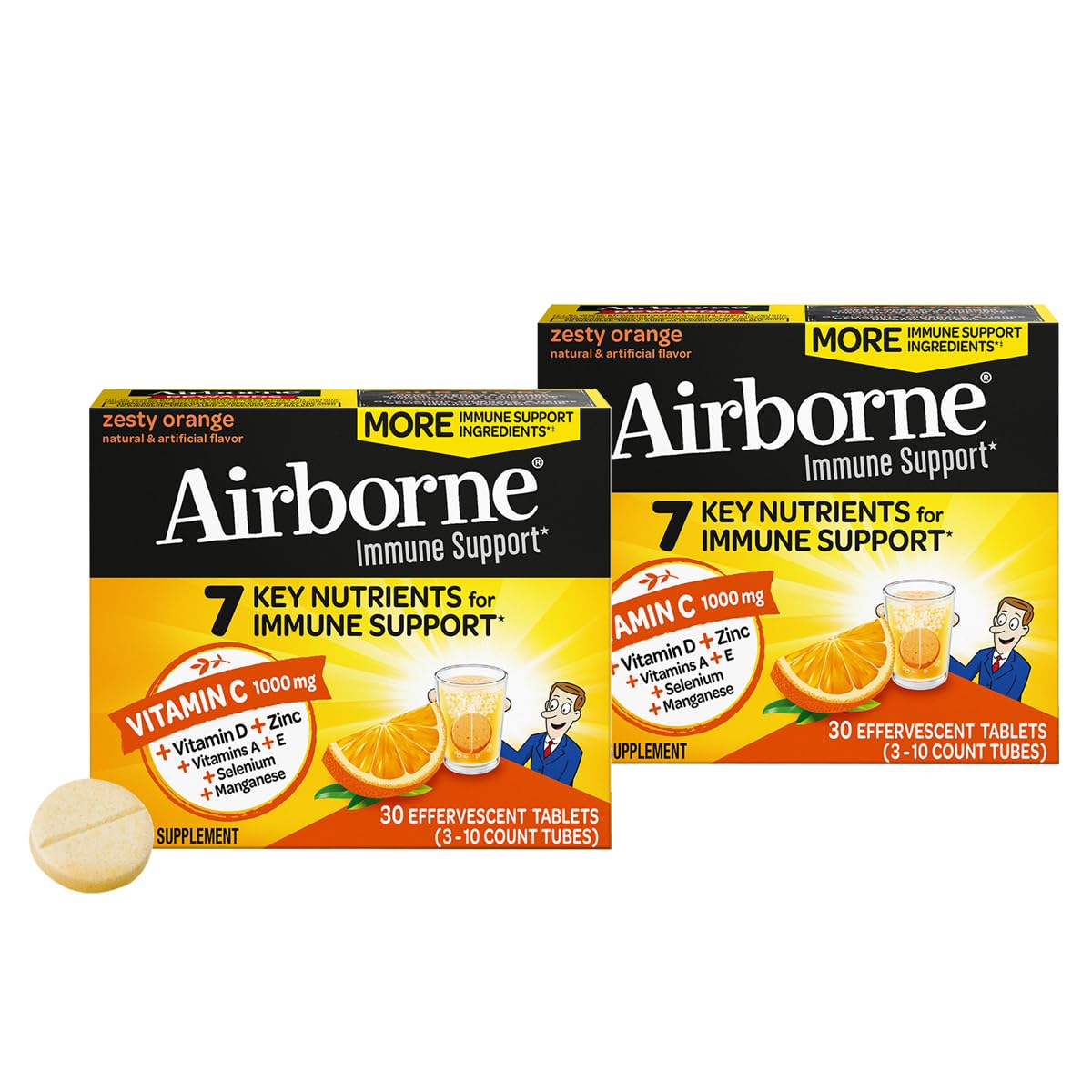 Airborne 1000mg Vitamin C plus Zinc effervescent tablet dissolving in water for immune support