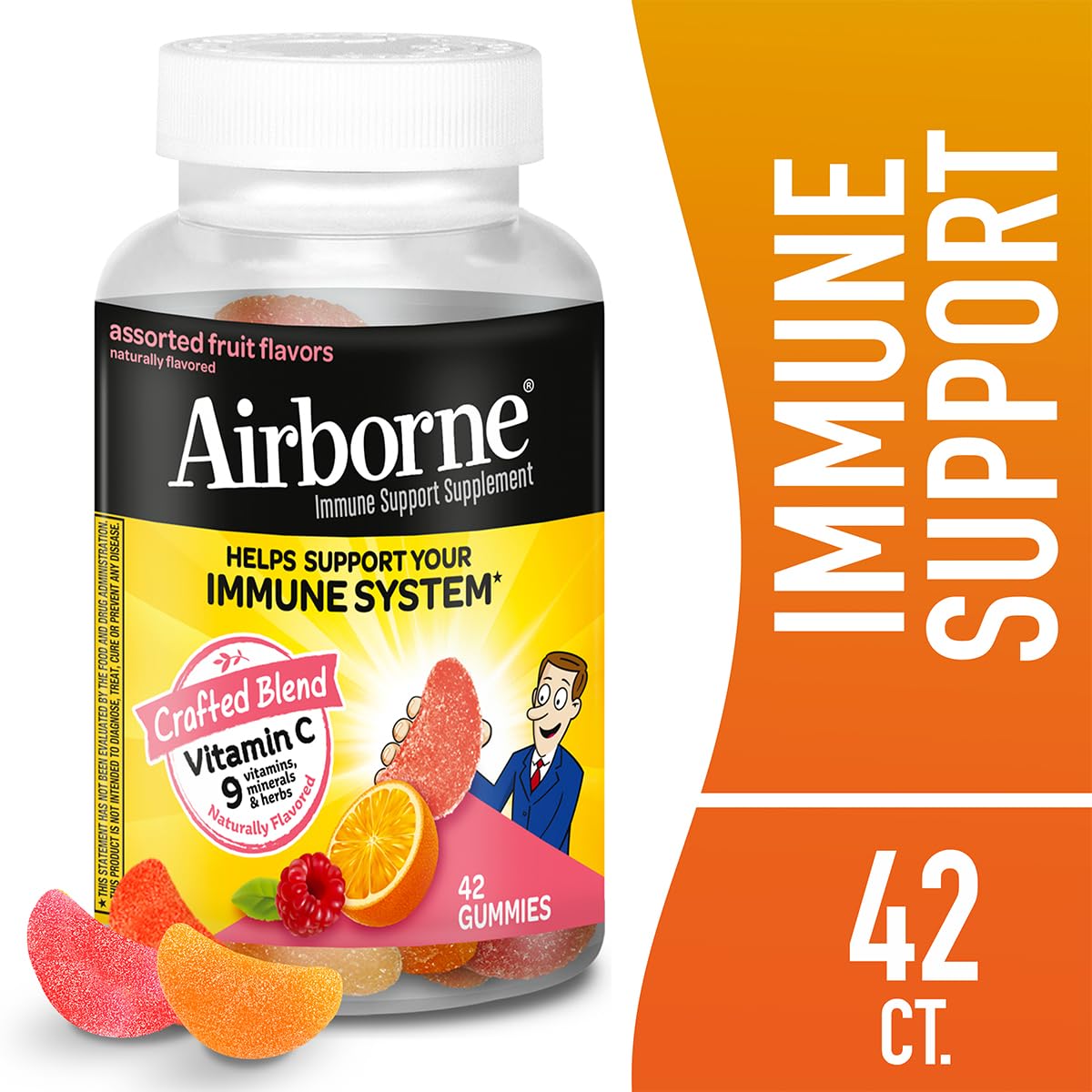 Airborne vitamin C gummies bottle back label highlighting ingredients and antioxidants