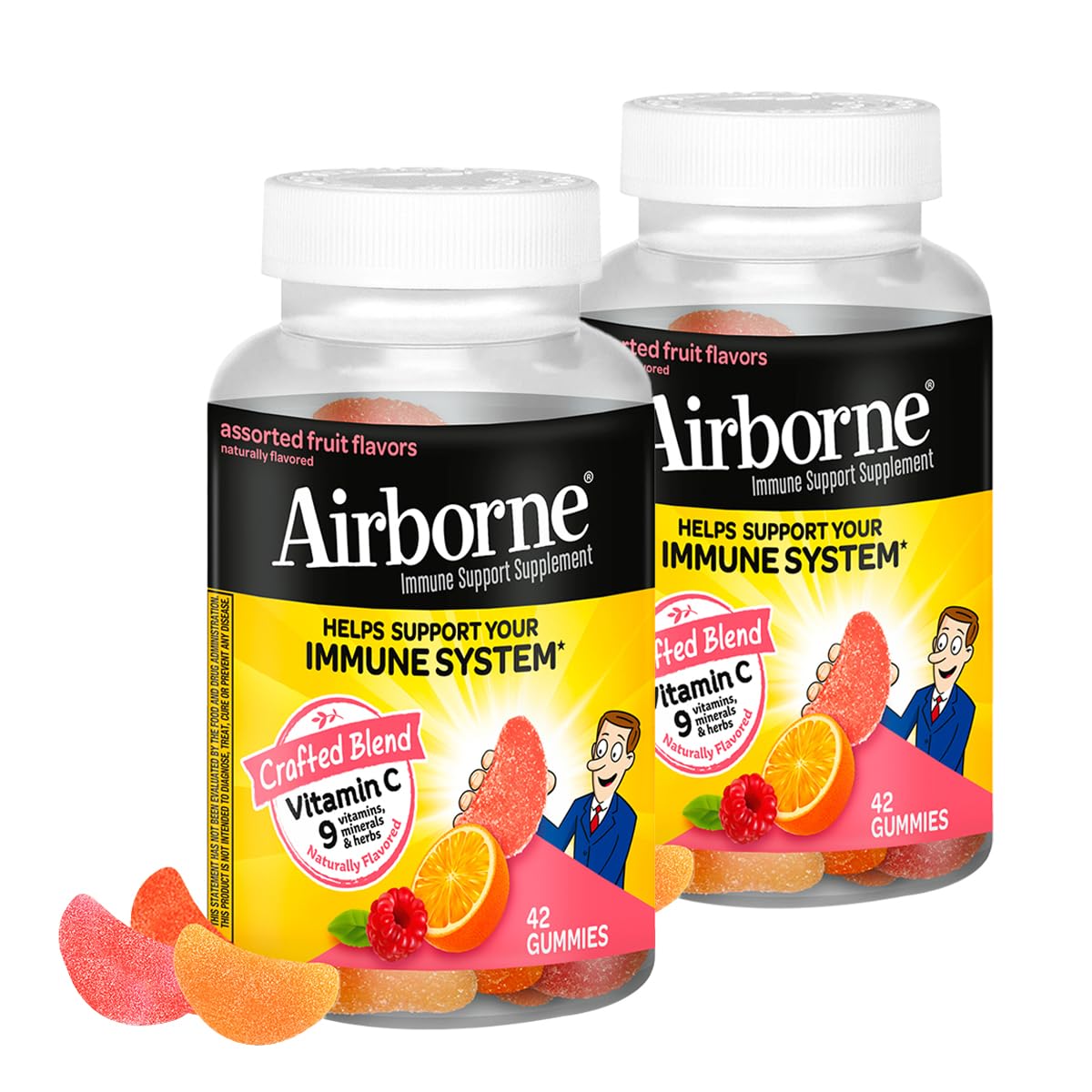 Airborne 750mg Vitamin C gummies bottle front for immune support on the go
