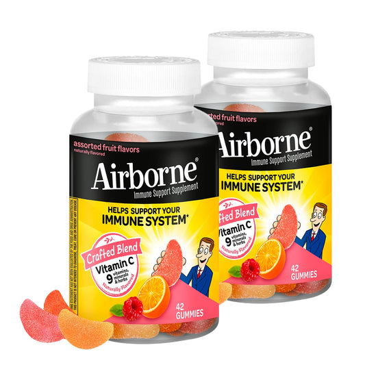 Airborne 750mg Vitamin C gummies bottle front for immune support on the go
