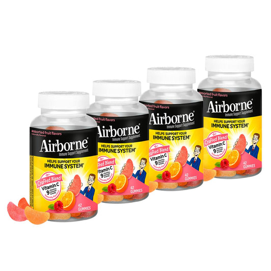 Airborne 750mg Vitamin C immune support bottle shows gluten-free antioxidant blend.
