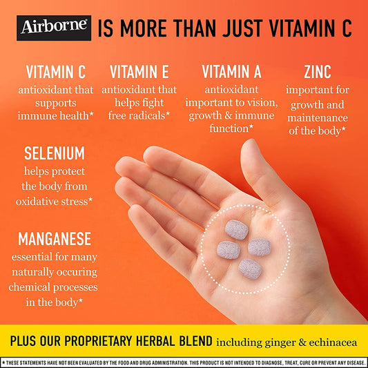 Airborne chewables berry citrus tablets closeup highlighting flavor and vitamin C benefits