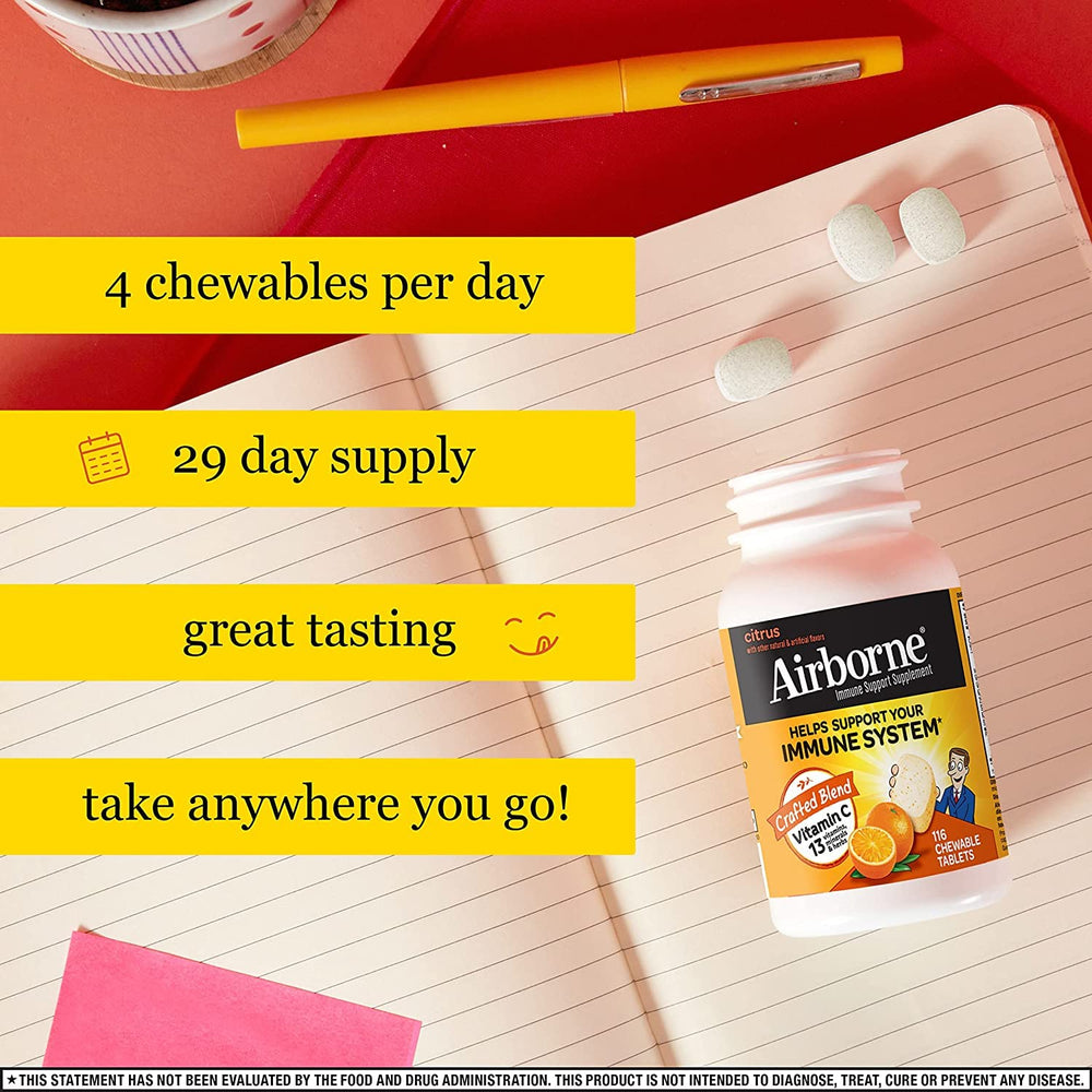 Airborne citrus flavor chewables being dispensed for convenient consumption