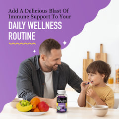 Bottle open with gummies ready to chew during a busy day.