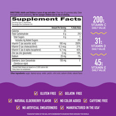 Ingredients scene emphasizing Vitamin C, D, E, zinc, and elderberry extract.