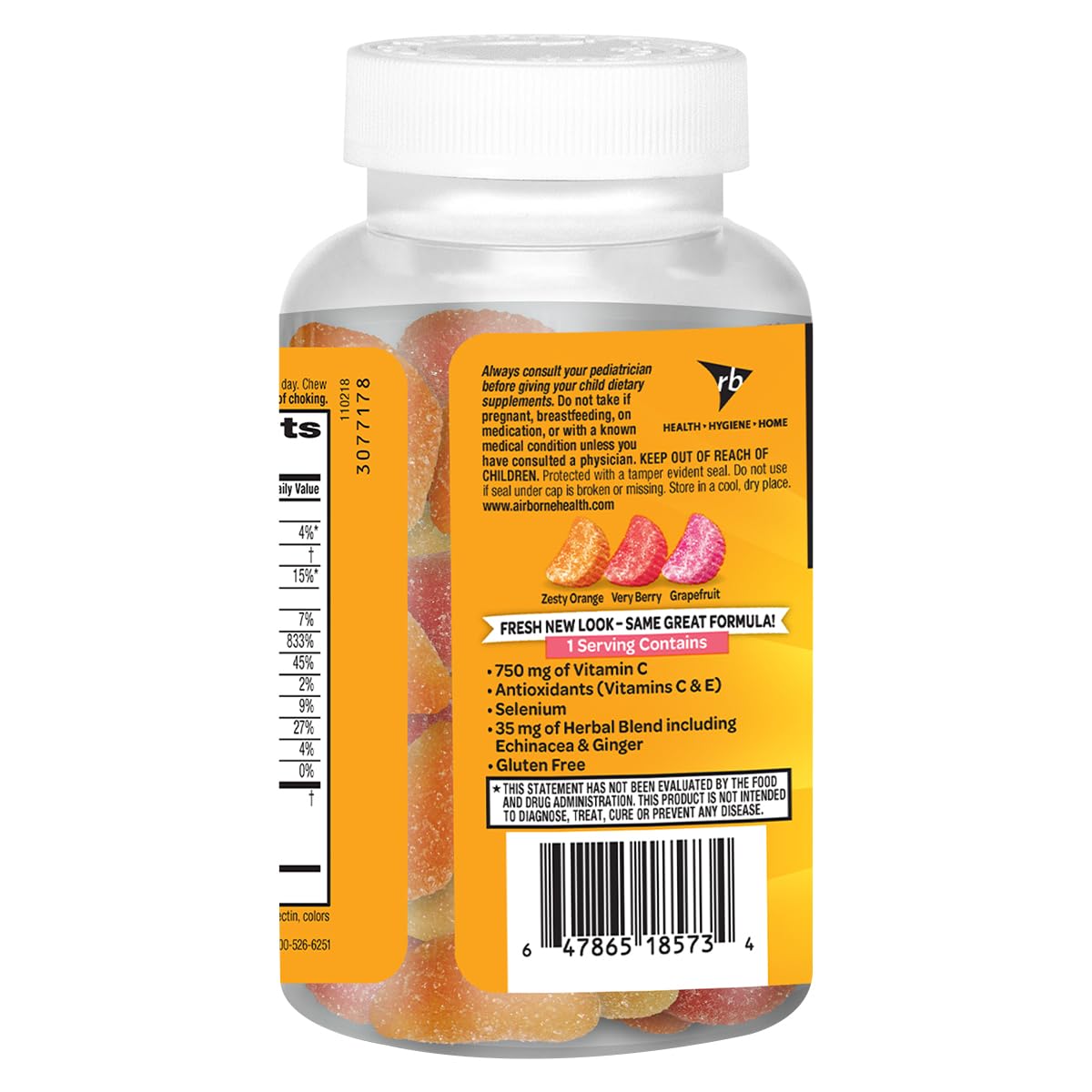 Airborne gummy texture close-up highlighting chewy fruit-flavored vitamins.