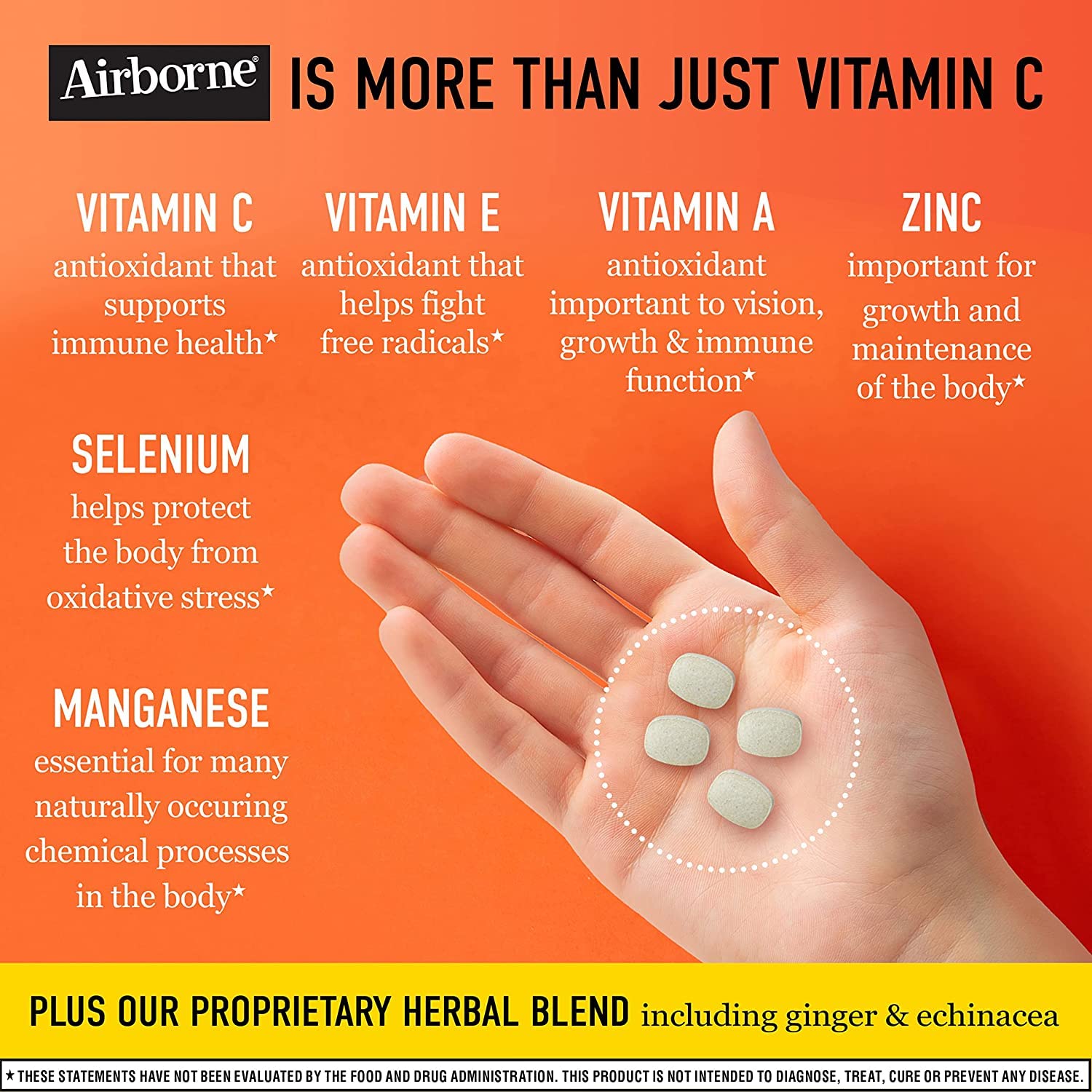 Airborne immune support nutrient blend tablets ready for daily use
