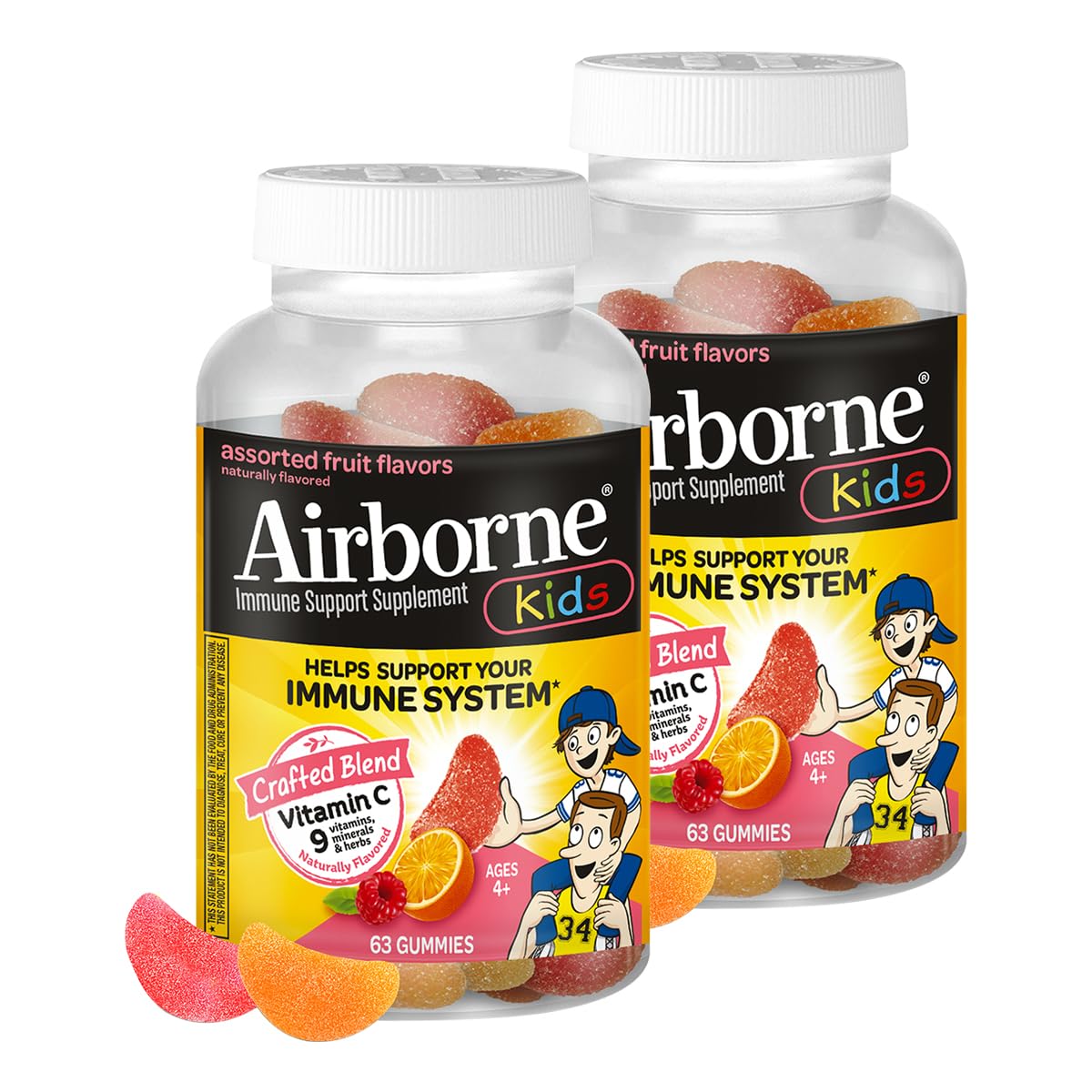 Airborne Kids Vitamin C Gummies bottle front promoting immune support.